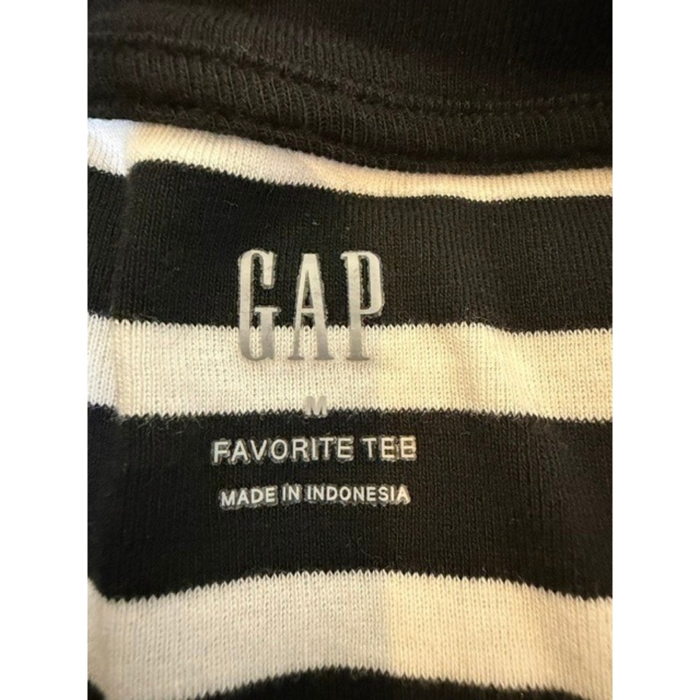 Gap Favorite Tee Womens Medium Black White Striped Long Sleeve Crewneck Top 0299 - Picture 3 of 3